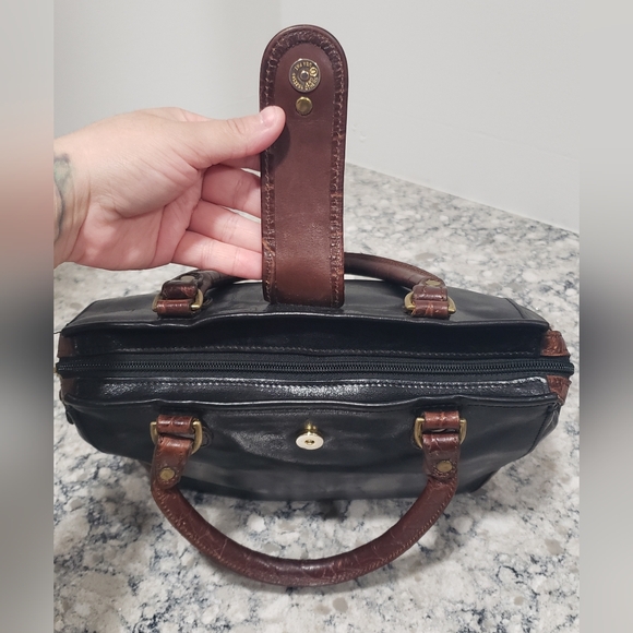 Vintage Brahmin Black and Brown Leather Satchel Purse - Picture 5 of 11